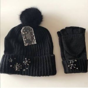 NWOT Jeweled Victoria’s Secret Beanie and mittens set